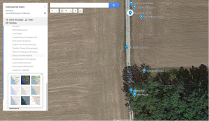 GoogleMaps-Screenshot der einen Feldweg zeigt, an welchem Pflanzenfunde mit Flora Incognita dokumentiert wurden.